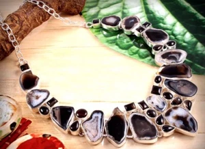 Hermoso collar de plata 925 joyería de cuarzo ahumado ágata negra de Botswana - Imagen 1 de 5
