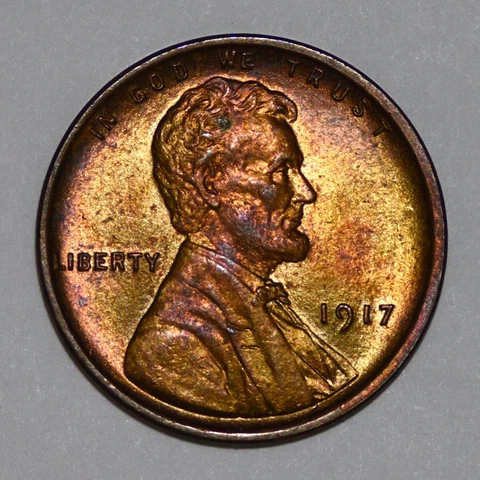 1917 Wheat Lincoln Cent Penny - BU MS Red Brown Toned Luster Cover