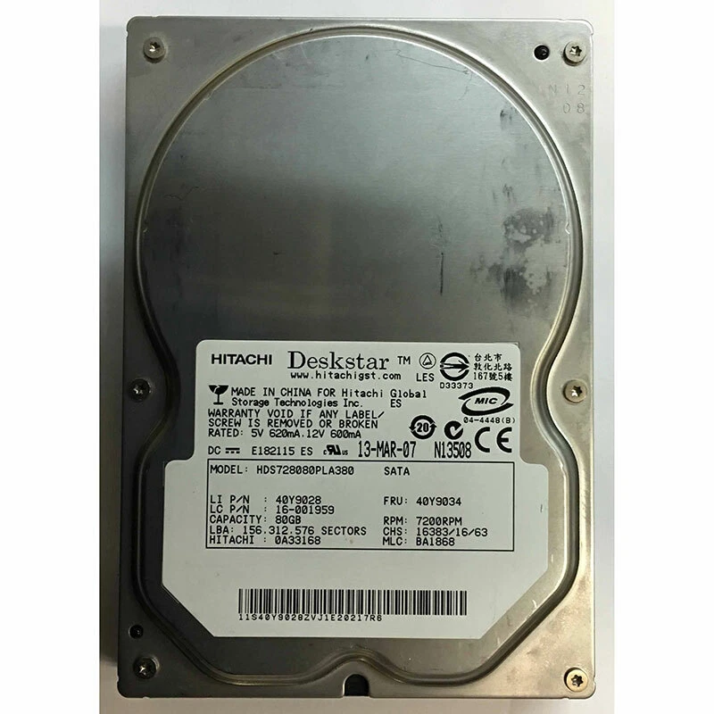 0A33168 - Hitachi 80GB 7200 RPM SATA 3.5" HDD - Image 1 of 1