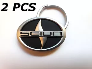 (2 pcs) Scion Keychain Dealer Exclusive Black & Silver All Metal Key Ring - Picture 1 of 3