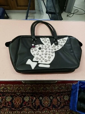 HUGE Vtg 2010 Playboy Doctor Bag Purse Black White  Large Silver Studs 22”x13” - Image 1 of 4