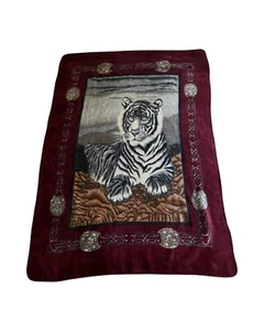 VTG 1980’s Super Quality Heavy Plush White Tiger TWIN Blanket Throw By Dolphin - Picture 1 of 5