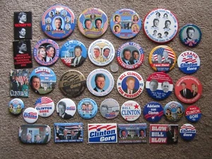 ORIGINAL Konvolut 36 BILL CLINTON Political Pins 80er Jahre Vintage Buttons - Bild 1 von 7
