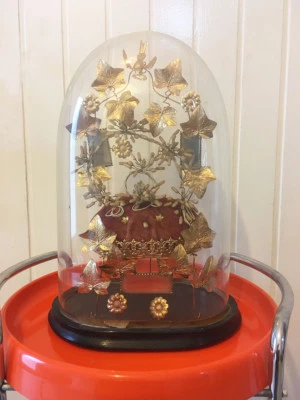 Ancien Globe de Mariée Napoléon III complet avec garniture et coussin miroirs  - Photo 1/4