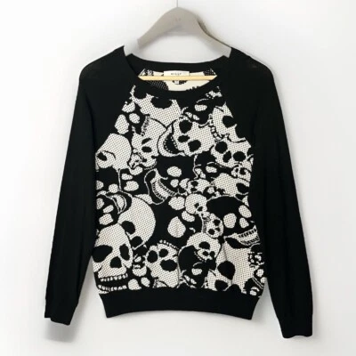 Suéter Milly Calaveras Mujer Pequeño Negro Blanco Crew Manga Raglán Gótico Capricho Foto 1 de 4