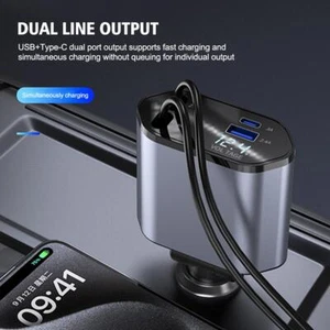 4IN1/120W Car Charger Retractable USB Type-C Cable For L7Q7 AndroidCell X7J8 - Photo 1 sur 7