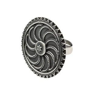 Vintage Look Oxidized Real 925 Sterling Silver Handmade Tribal Adjustable Ring - Picture 1 of 6