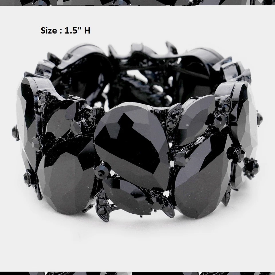 Teardrop Crystal Rhinestone Cocktail Stretch Bangle Bracelet Bridal Wedding Prom - Image 1 of 1