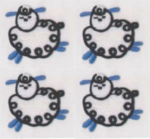 Cute Sheep Iron On Patches Set of 4 Blue White For Crafts Bags (1 7/8" in) - Picture 1 of 2