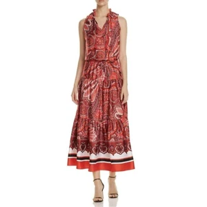 Ralph Lauren Tiered Ruffle Allover Paisley Print Boho Maxi Dress Red NWT - Picture 1 of 10
