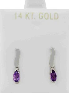 GENUINE AMETHYST DANGLING EARRINGS 14K WHITE GOLD - Free Certificate Appraisal - Picture 1 of 5
