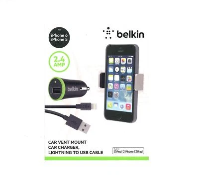 Belkin car Charger USB Cable vent phone holder IPhone X XS XR XS MAX 11 PRO 8 7 - Image 1 of 4