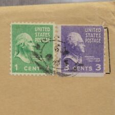 George Washington 1 Cent Green & 3 Cent Thomas Jefferson Purple Stamp Used