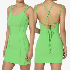 TheMogan Junior's Ribbed Bodycon Mini Tank Dress w Criss-Cross Tie Back Summer - Picture 1 of 14