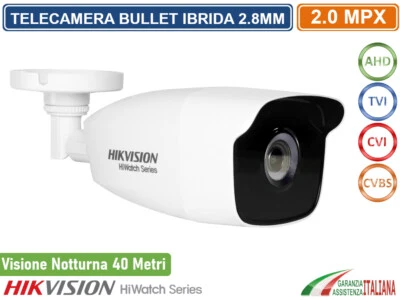 HIKVISION TELECAMERA BULLET 4IN1 TVI AHD CVI CVBS 1080P 2MP 2.8MM IP66 40 METRI - Immagine 1 di 3