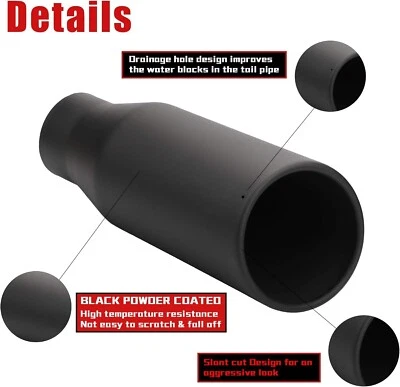 Tubo de punta de escape de 3 pulgadas de entrada de 5 pulgadas de 12" de longitud de acero inoxidable universal Foto 1 de 4