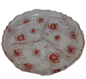 Vintage Mikasa Bella Rosa Pink 13” 3 Sectional Platter Glass Pink Roses EUC - Picture 1 of 4