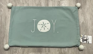 Christmas Rae Dunn JOY Sand Dollar Throw Pillow Cover Pom Pom Teal Coastal NWT - Picture 1 of 6