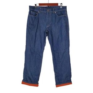 LL Bean Fleece Lined Jeans Mens 35x29 Blue Denim Workwear Reflective Tape Hem  - Picture 1 of 13