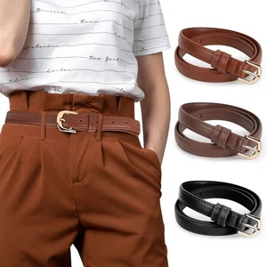 Women's Leather Casual Dress Plain Solid Colors Belt Gold Buckle Ladies New - Picture 1 of 13