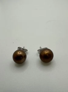 Estate 925 Sterling Silver Pearl Stud Earrings - Picture 1 of 7