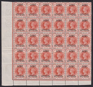 1896 SG041 1/2d VERMILION ARMY OFFICIAL OVERPRINT UNMOUNTED MINT BLOCK OF 30 - Picture 1 of 2