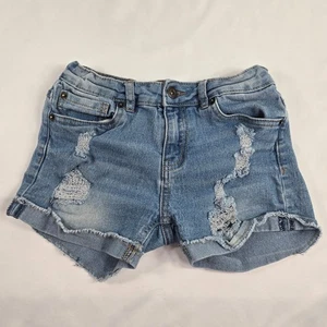 Lucky Brand Riley Denim Shorts Girls Size 14 Distressed Frayed Hem Y2K 90s - Picture 1 of 9