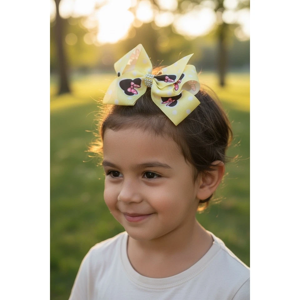 Clip de moño de pelo amarillo a lunares de Minnie Mouse para niños Disney Foto 1 de 4
