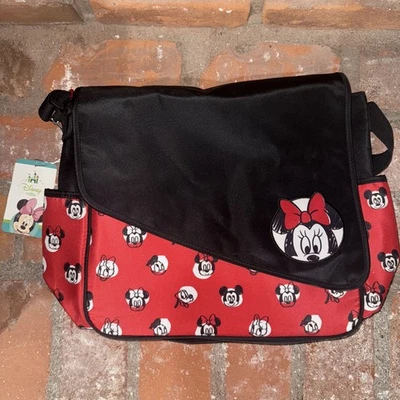迪士尼宝宝米妮老鼠尿布袋托特包黑色红色带瓶架更换垫 — 第 1/4 张图片