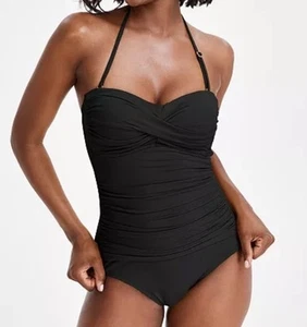 Anne Cole Twist-Front geraffter einteiliger Badeanzug schwarz 10 neu mit Etikett - Bild 1 von 7