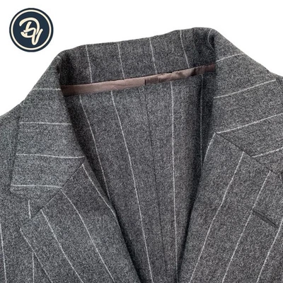 VTG 44 R Saks Fifth Avenue Smoke Grey Flannel Weight Chalk Stripe Wool Suit - Image 1 of 4