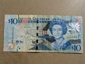 Eastern Caribbean $10 circulated Paper Money - Tactile marking added - Picture 1 of 2