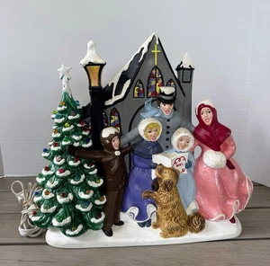 Vintage Ceramic Atlantic Mold A414 Christmas Tree Church Carolers 13”x14" Lights - Picture 1 of 5