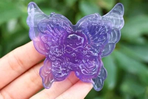 2.6" Natural Carved Fluorite Butterfly Reiki Crystal Skull Decor Crystal gift 1x - Picture 1 of 10