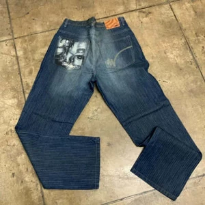 Pantalones de mezclilla para hombre Miskeen azules pintados a mano nuevos con etiquetas - Imagen 1 de 6