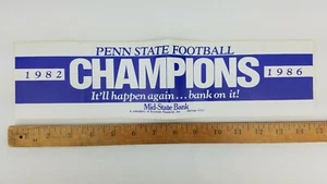 Vintage Penn State Football National Champs Bumper Sticker ~ 15" ~ 1982 & 1986 - Picture 1 of 3