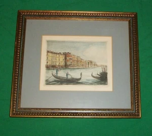 ALTE HANDGETÖNTE FARBGRAVUR GONDEL BOOT VENEDIG GRAND KANAL RIALTO FOSCARI - Bild 1 von 7