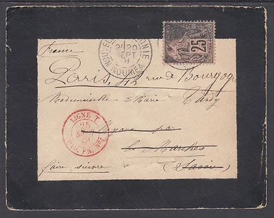 French Colonies Sc 54 on 1891 LIGNE T Sea Post Mourning Cover, NOUMEA-PARIS - Image 1 of 4