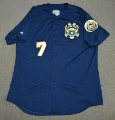 NYPD Finest Game Worn Used Baseball Jersey Majestic Cool Base NYC NY Police Dept - Image 1 of 4