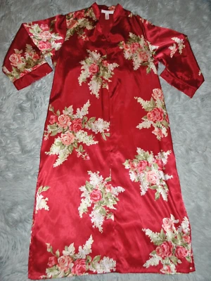 OSCAR DE LA RENTA Rosa Etiqueta Rojo Floral Satén Caftán Vestido Bata Talla L Foto 1 de 4