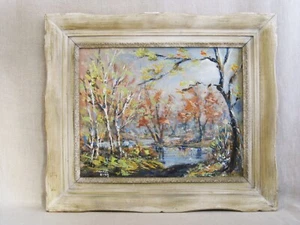 Vintage Fall Landscape Painting Framed Original Fine Art Autumn Woodland Rustic - Bild 1 von 4