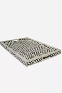 Bone Inlay Geometric Star Design Tray in Black Color - Picture 1 of 4
