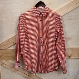 Michael Kors Men's Large Dress Shirt Orange White Check Flip Cuff Stripe VOLS - Picture 1 of 11