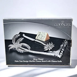 Versilbertes Käsebrett und Messer aus Marmor im Palmen-Design - Bild 1 von 12