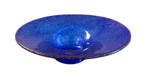 Vtg TVG Teign Valley Glass Blue Art Glass Pedestal Bowl, Copper Aventurine 7+ in - Picture 1 of 10