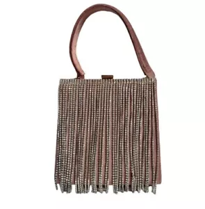 TOP SHOP Blush Pink Velvet And Silver Fringed Gatsby Bag 1920s Style - Picture 1 of 3