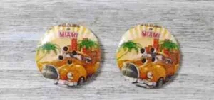 antique car miami wood buttons sewing 4 holes 1 1/4 inch 2pc - Picture 1 of 2