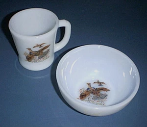 Tazza da caffè vintage vetro FIRE KING GAMEBIRDS e ciotola cereali/zuppa GALLO RUFFATO - Foto 1 di 3