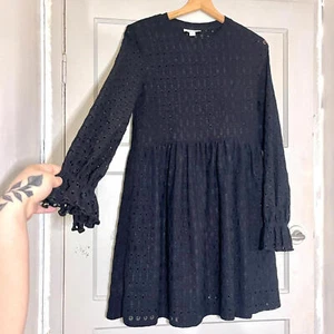 Topshop Black Lace Long Sleeve Casual Skater Dress - Picture 1 of 9