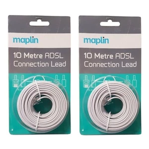 2 x Maplin hochwertiges 10 Meter ADSL Breitbandkabel RJ11 Stecker auf RJ11 Stecker. - Bild 1 von 3